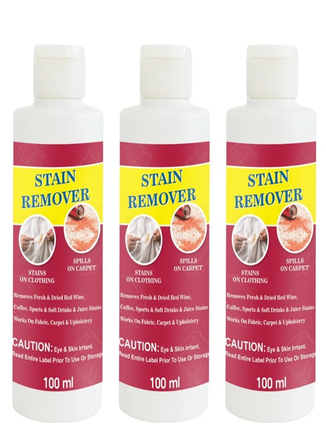 TOOVUS Red Fabric Stain Remover | Cleaning Solution for Clothes, Fabrics, Upholstery, Towels, Curtains, Bedsheets and Everyday Washable Items | Pack of 3 | 100 ml Each - Image 1